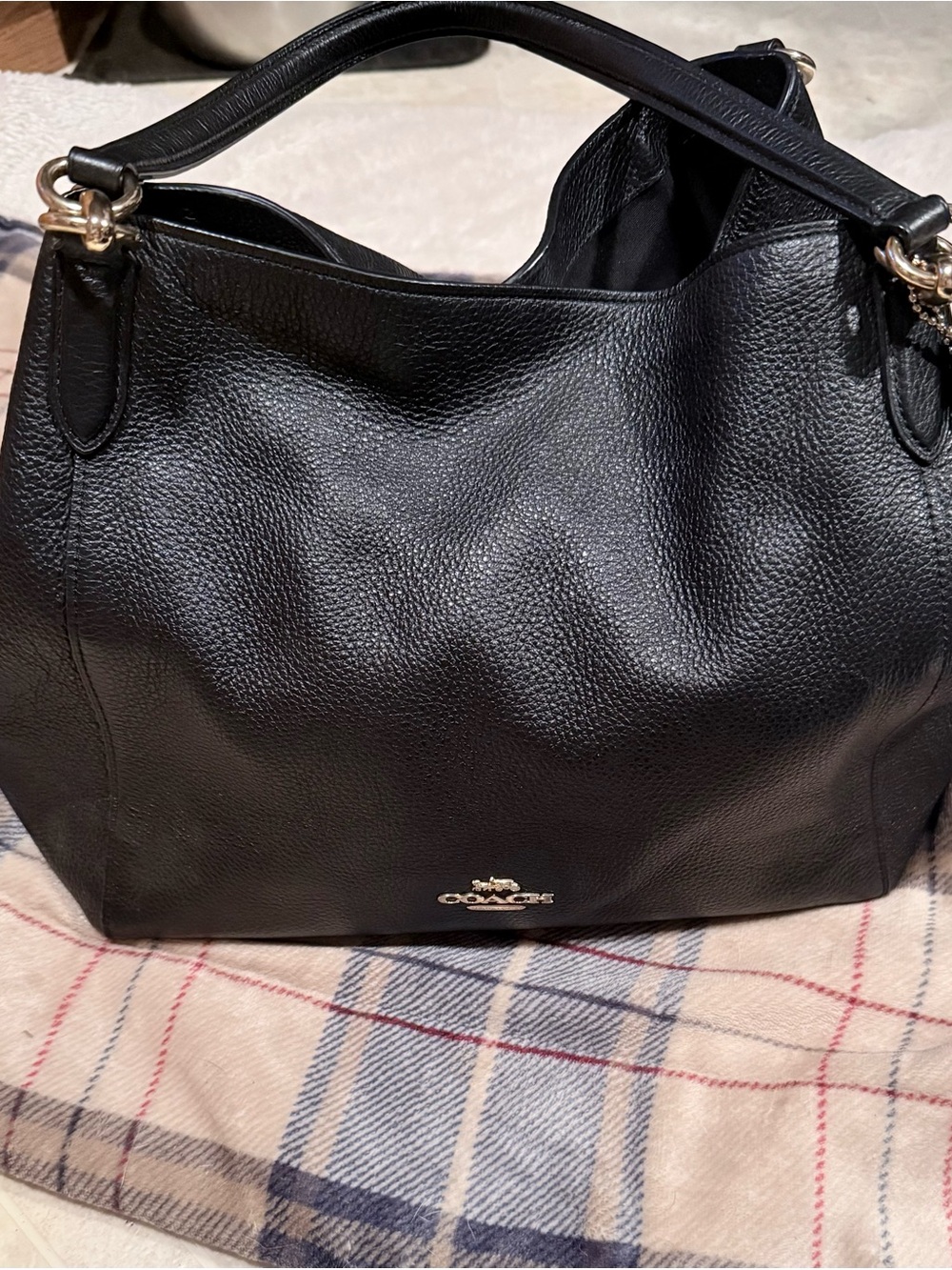 Coach Black Pebbled Leather Hobo Shoulder Bag with Gold Hardware